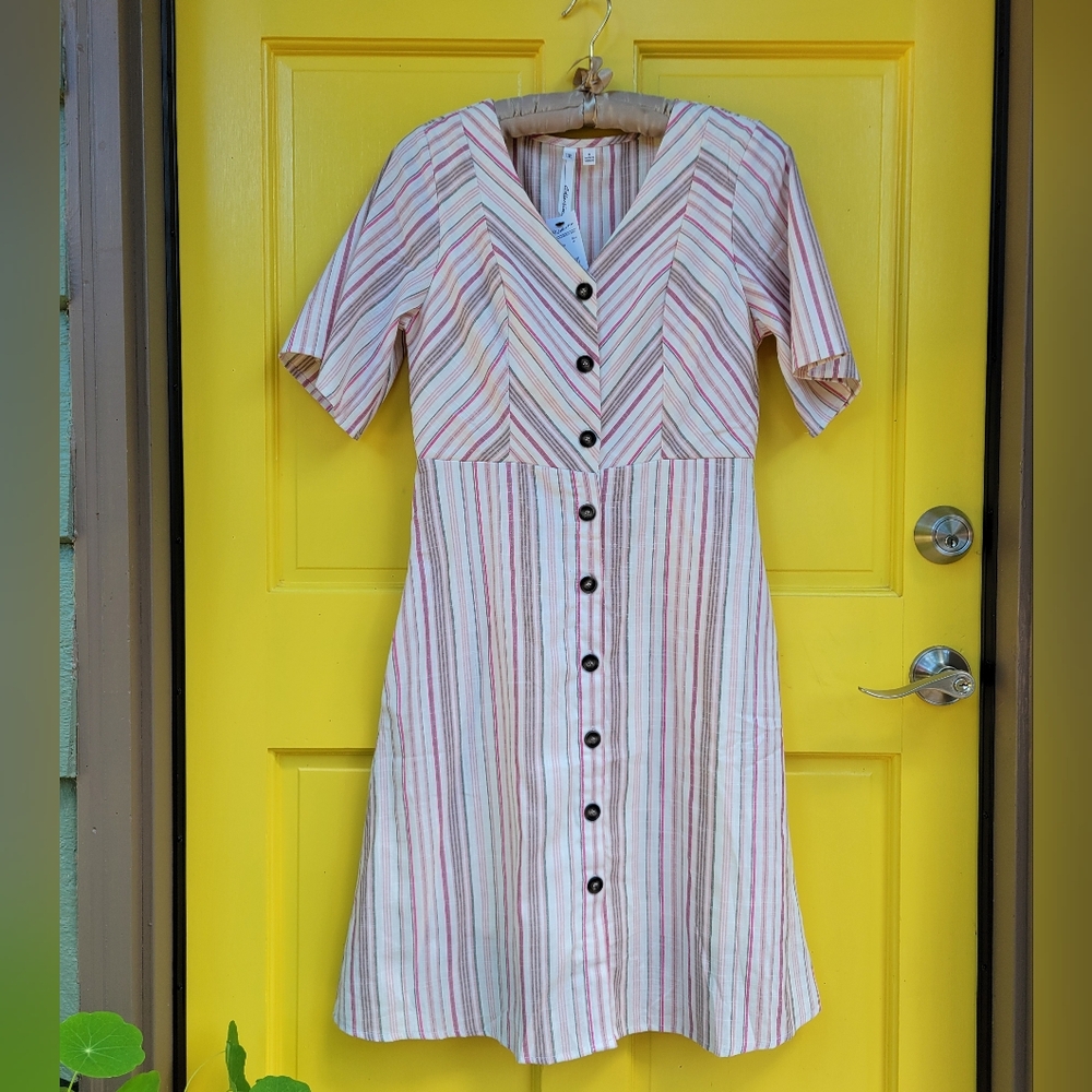NWT NY Collection Linen Blend Cottagecore Midi Dress Pockets